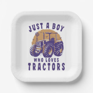 Just Boy Who Loves Tractors Farm Trucks Paper Plate