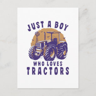 Just Boy Who Loves Tractors Farm Trucks Postcard