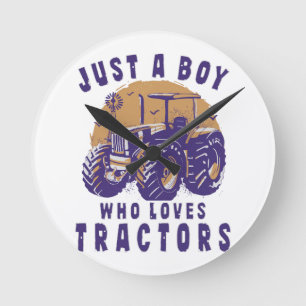 Just Boy Who Loves Tractors Farm Trucks Round Clock