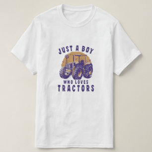 Just Boy Who Loves Tractors Farm Trucks T-Shirt
