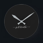 Just breathe black elegant script yoga large clock<br><div class="desc">Modern yoga clock with a chic black background and an elegant hand lettered white script with the quote "just breathe".</div>