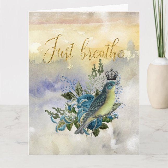 Just Breathe Blue Bird Collage  Card (Front)