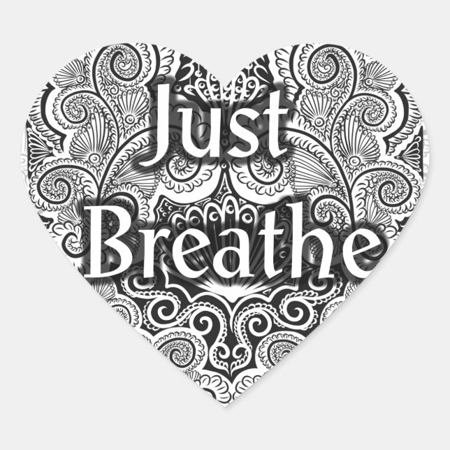 Just Breathe – Calming Mandala-Inspired  Heart Sticker (Front)