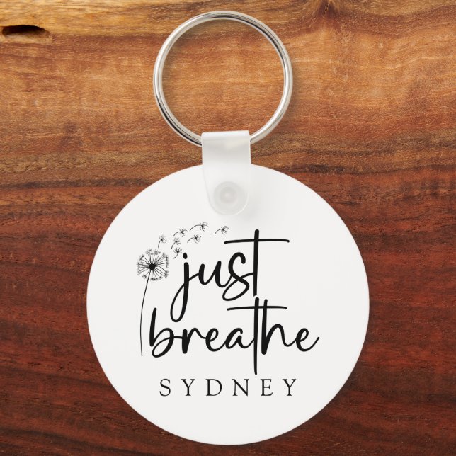 Just Breathe Dandelion Custom Name Key Ring (Back)