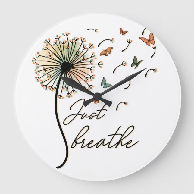 Just Breathe Dandelion with Butterflies Large Clock (Front)
