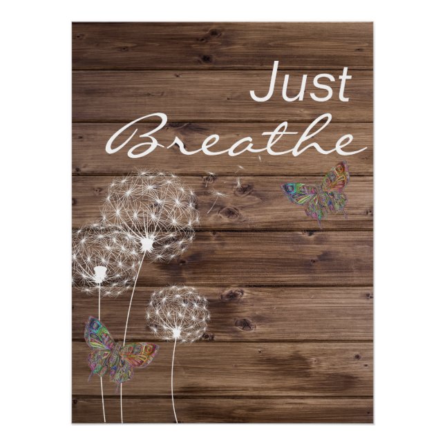 Just Breathe Dandelions Butterfly Wooden  Poster (Front)