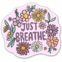 JUST BREATHE Floral Cute Purple Daisy Hand-Drawn