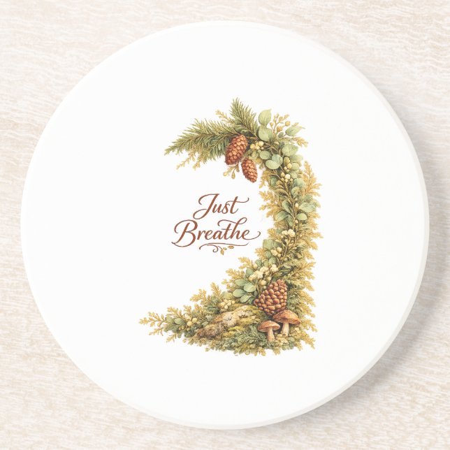 Just Breathe Forest Watercolor Coasters (Front)