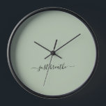 Just breathe green elegant script yoga  clock<br><div class="desc">Modern yoga clock with a chic green background and an elegant hand lettered black script with the quote "just breathe".</div>