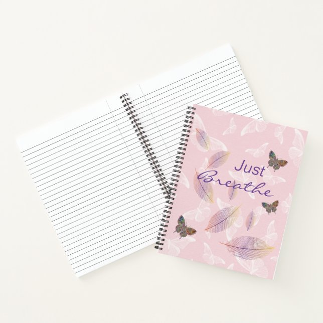 Just Breathe Leaves Butterflies Pink Notebook (Inside)