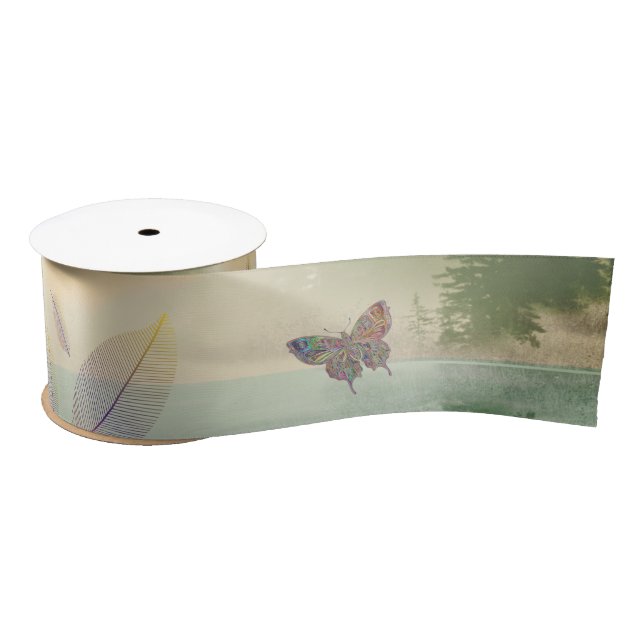 Just Breathe Leaves Butterfly Citrus Mountain  Satin Ribbon (Spool)