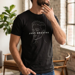 Just Breathe Minimalist T-Shirt   Line Art Face 