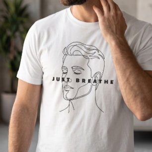 Just Breathe Minimalist White T-Shirt   Line Art 