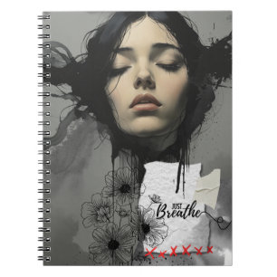 Just Breathe Modern Ink Portrait Notebook Journal