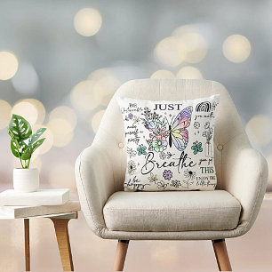 Just Breathe Motivational Throw Pillow