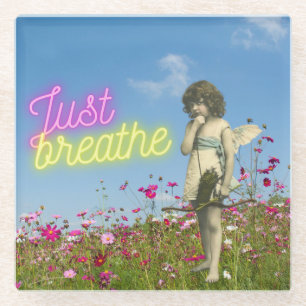 Just Breathe Vintage Angel Altered Art Glass Coaster