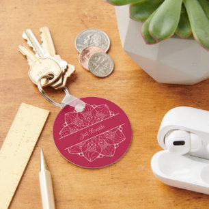 Just Breathe - Viva Magenta Custom Mandala Key Ring