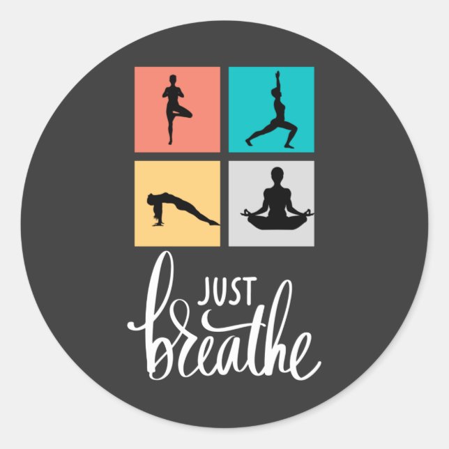 just breathe yoga meditation black  classic round sticker (Front)
