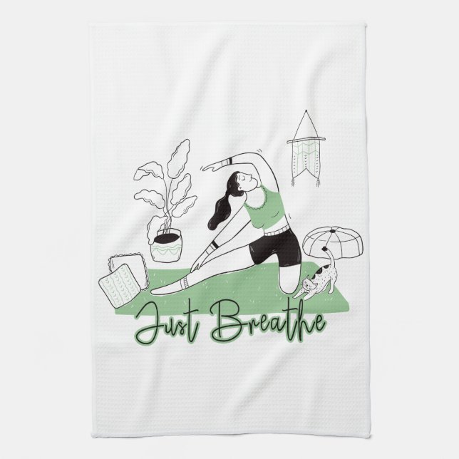 Just Breathe Yoga Meditation Pose Tea Towel (Vertical)