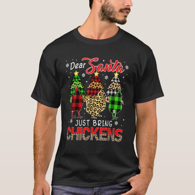 Just Bring Chickens Three Leopard Plaids Chickens  T-Shirt (Front)
