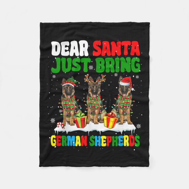 Just Bring German Shepherds Xmas Three Santa Reind Fleece Blanket (Front)