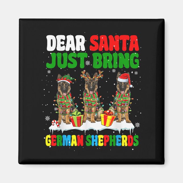 Just Bring German Shepherds Xmas Three Santa Reind Magnet (Front)