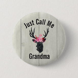 Just Call Me Grandma Geometric Deer Head 6 Cm Round Badge