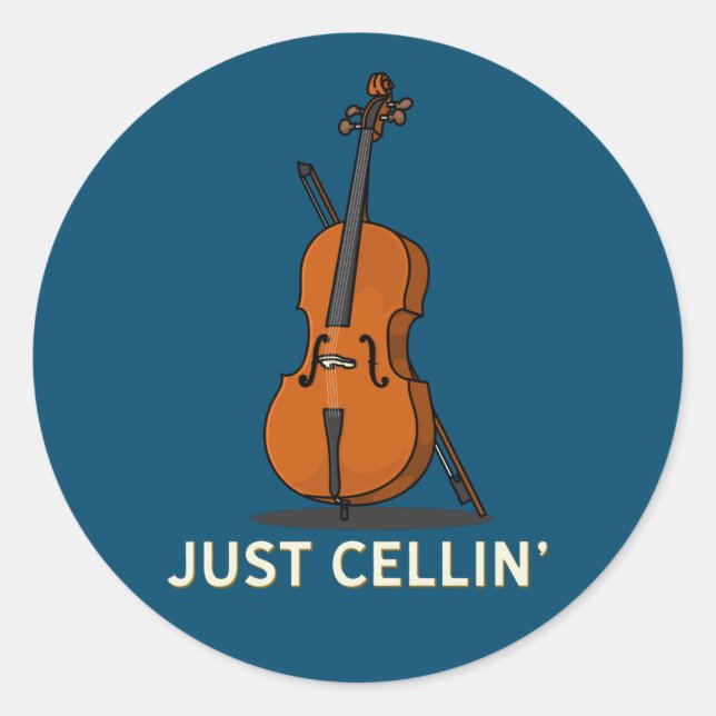 Just Cellin Cello Print Classic Round Sticker (Front)