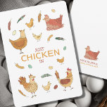 Just Checking In Hello Funny Hen Pun Cute Chickens Card<br><div class="desc">This design features the most adorable chickens, feathers, and eggs surrounding the text, "Just Chicken (checking) in". Let this cute card make your friends giggle with a funny hen pun - perfect for chicken lovers! Show someone special you're thinking of them with this original art card. Customise by adding your...</div>