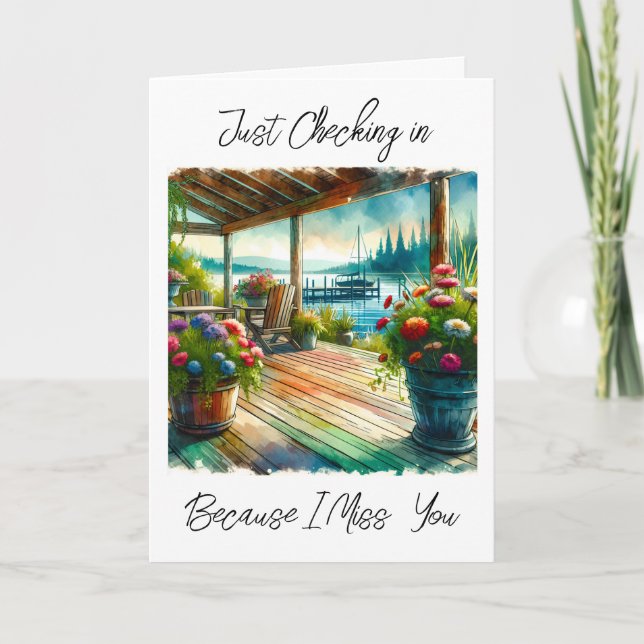 Just Checking In | Pretty Deck at Lake Card (Front)