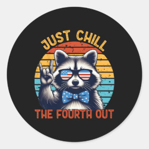 Just Chill The Fourth Out Racoon 4th Of July Vint Classic Round Sticker