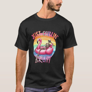 Just Chillin Bruh Funny Skeleton Flamingo Floatie  T-Shirt