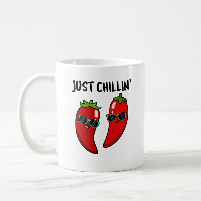 Just Chillin Funny Chilli Peppers Pun  Coffee Mug (Left)