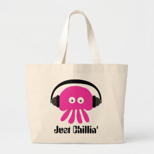 Just Chillin' Pink Jellyfish With Headphones Large Tote Bag