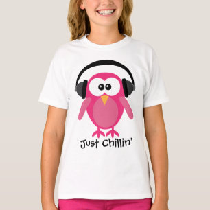 Just Chillin' Pink Owl With Headphones T-Shirt