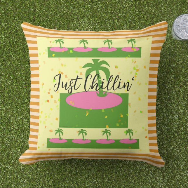 Just Chillin' Tropical Stripes Cushion (Grass)