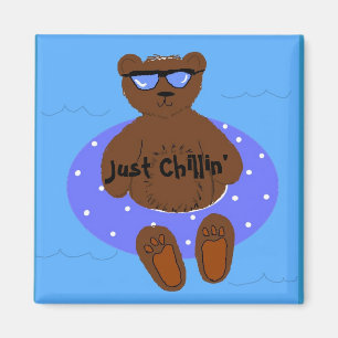 Just Chilling Bear In An Inner Tube Magnet