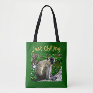 Just Chilling Green Monkey Print Tote Bag