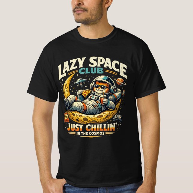 Just Chilling Lazy Astronaut Cat T-Shirt (Front)