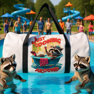 Just Cooning Playful Racoon Splashing in Bath , Duffle Bag
