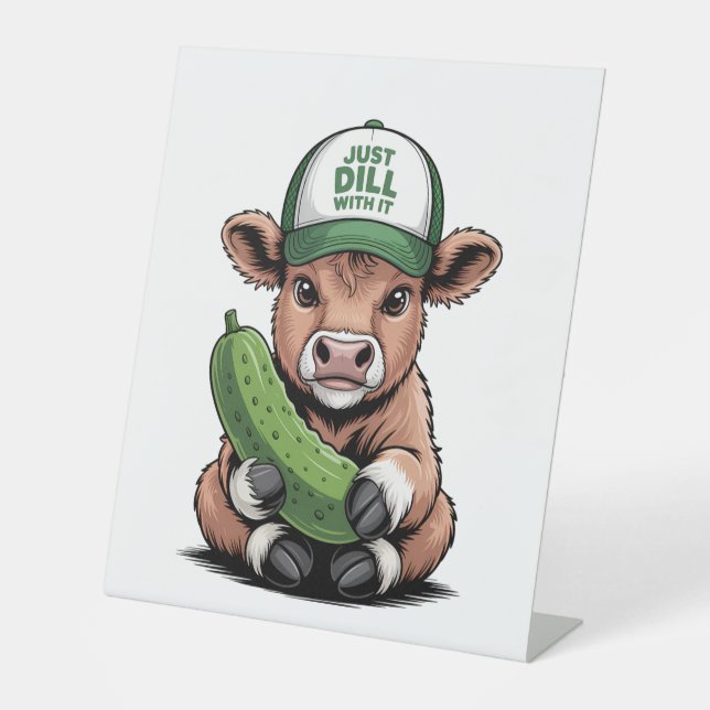 Just Dill with It Cow , Funny Pickle Pedestal Sign (Front)