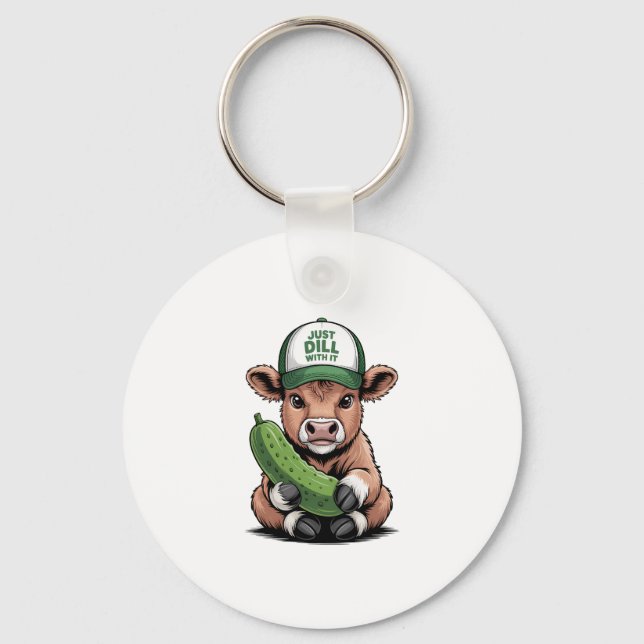 Just Dill with It Cow PNG, Funny Pickle Key Ring (Front)