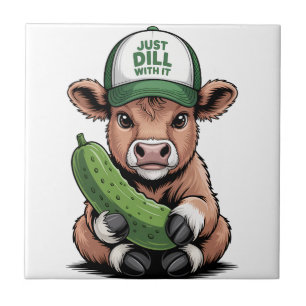 Just Dill with It Cow PNG, Funny Pickle Tile