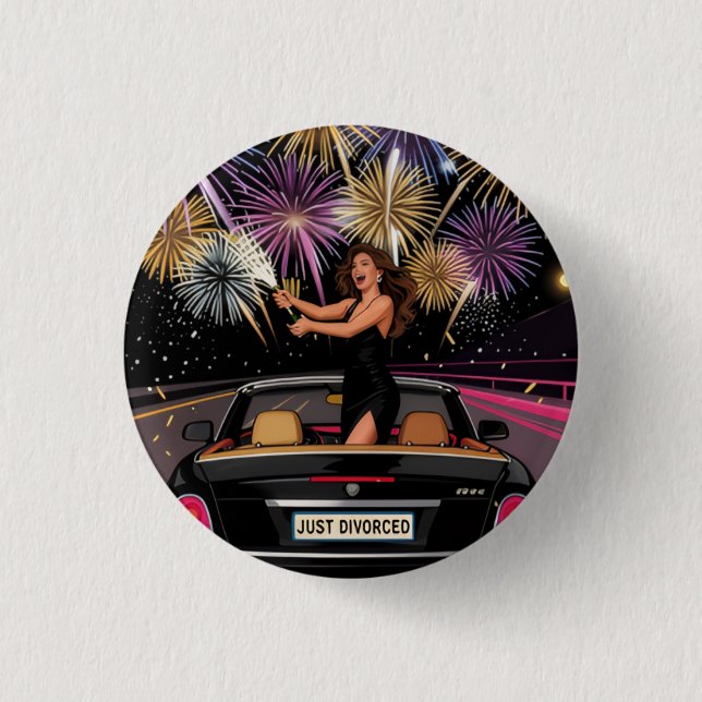 Just Divorced Party Button, Divorce Celebration 3 Cm Round Badge (Front)