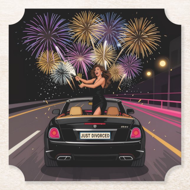 Just Divorced Party Celebration Paper Coaster (Front)