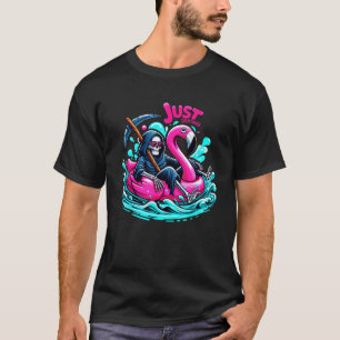 Just Drifting Funny Skeleton Flamingo Beach Summer T-Shirt