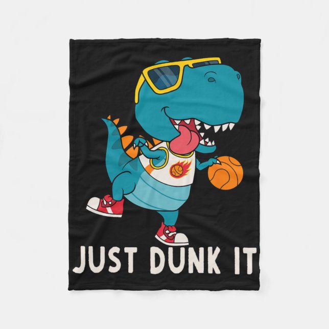 Just Dunk It Fun Dinosaur Bysketbyll League Slam D Fleece Blanket (Front)
