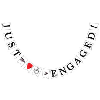JUST ENGAGED, Red Heart, Diamond Ring, And Arrow Bunting