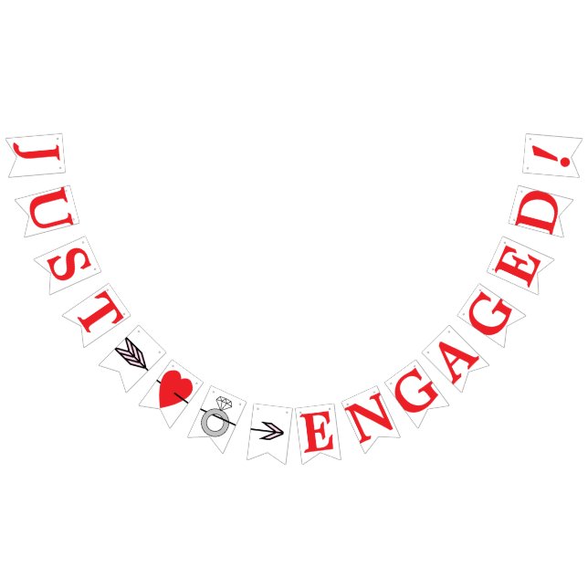 JUST ENGAGED, Red Text - Heart, Ring, And Arrow Bunting (All)