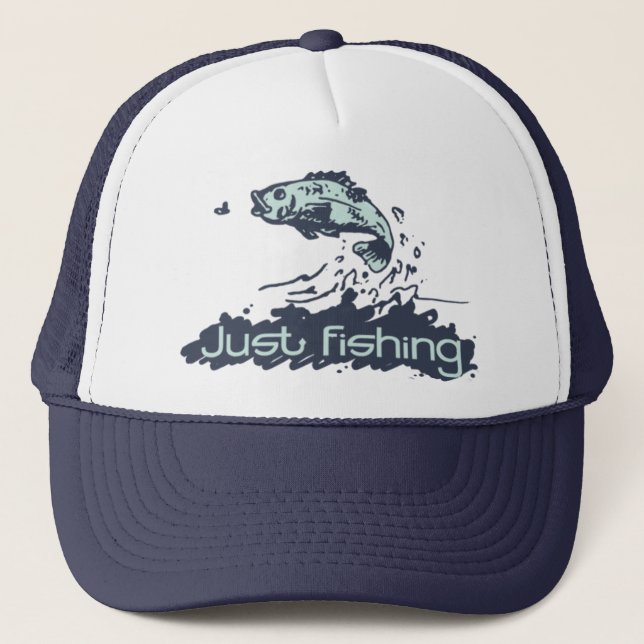 Just fishing fish jumping hat navy and teal (Front)